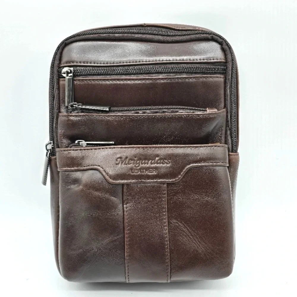 Hebetag Small Leather Sling Shoulder Bag for Men & Women – Travel Crossbody Pack - Picture 1 of 12